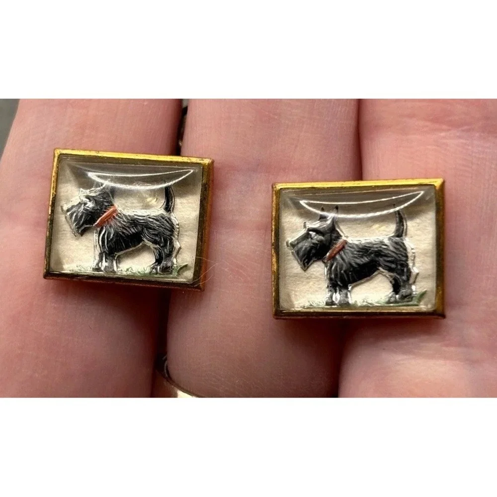 Vintage Scottish Terrier Scottie Dog Enamel Cufflinks Essex Gold Tone